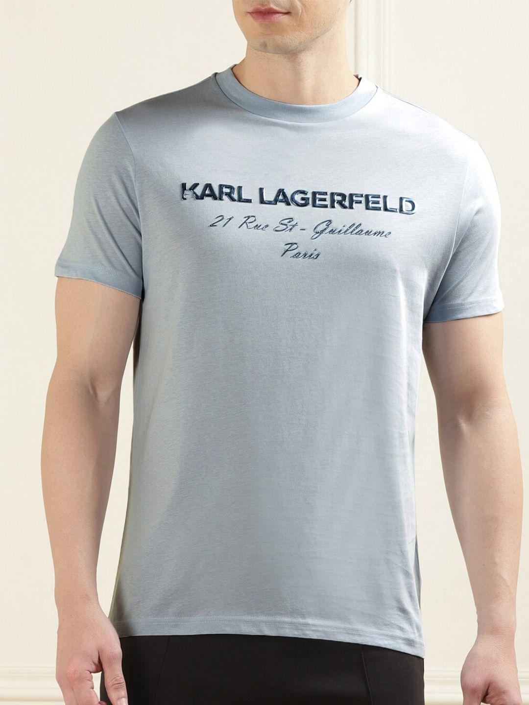 karl lagerfeld men blue typography pockets slim fit t-shirt