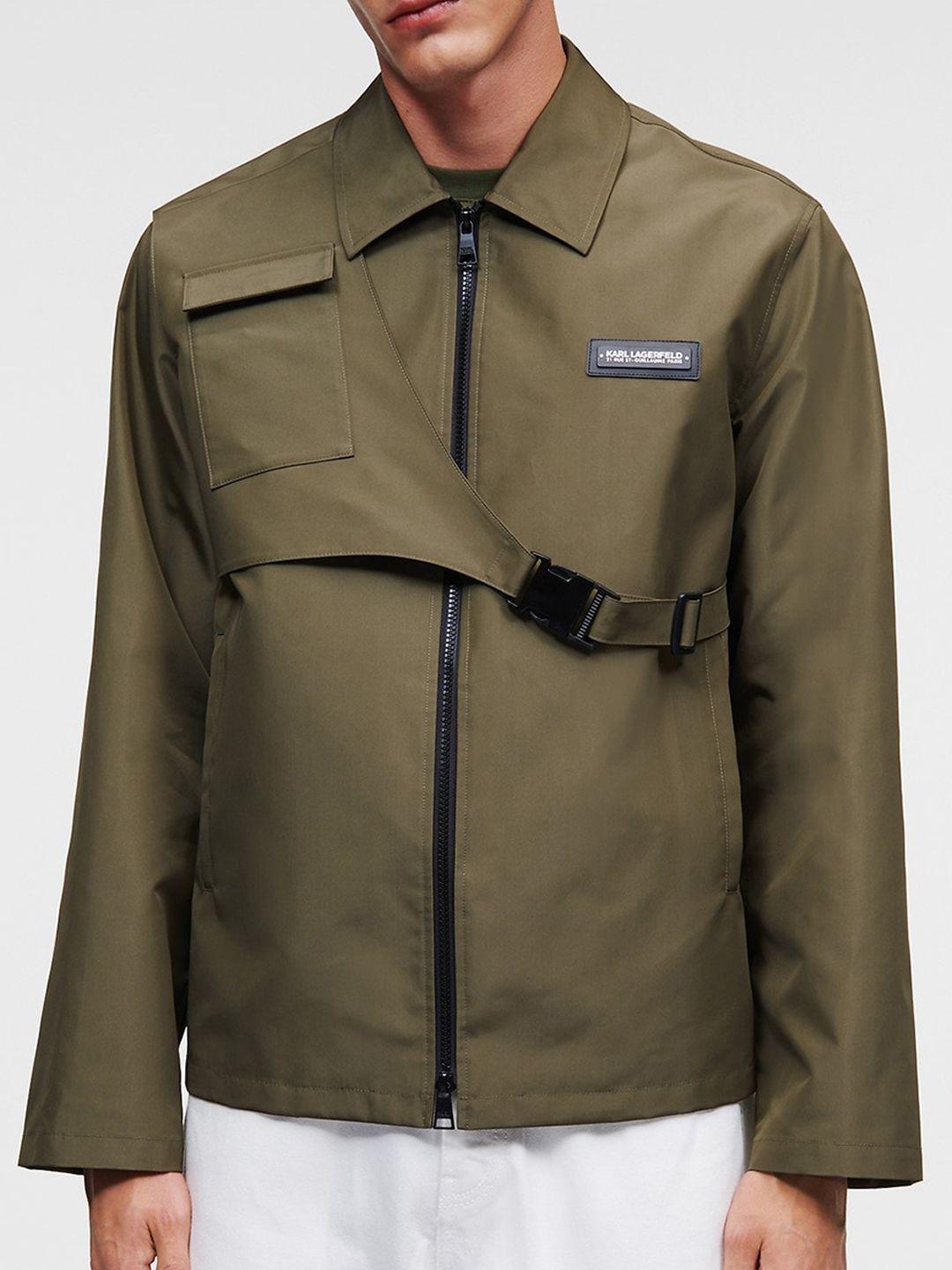karl lagerfeld men spread collar sporty jacket with detachable pocket