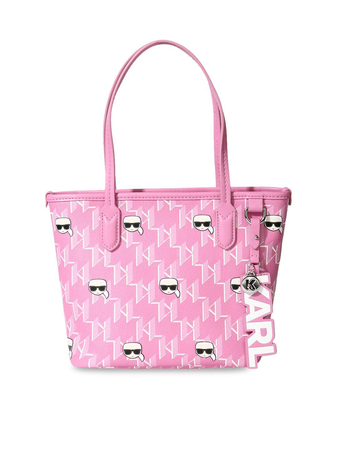 karl lagerfeld pink leather small shopper tote bag