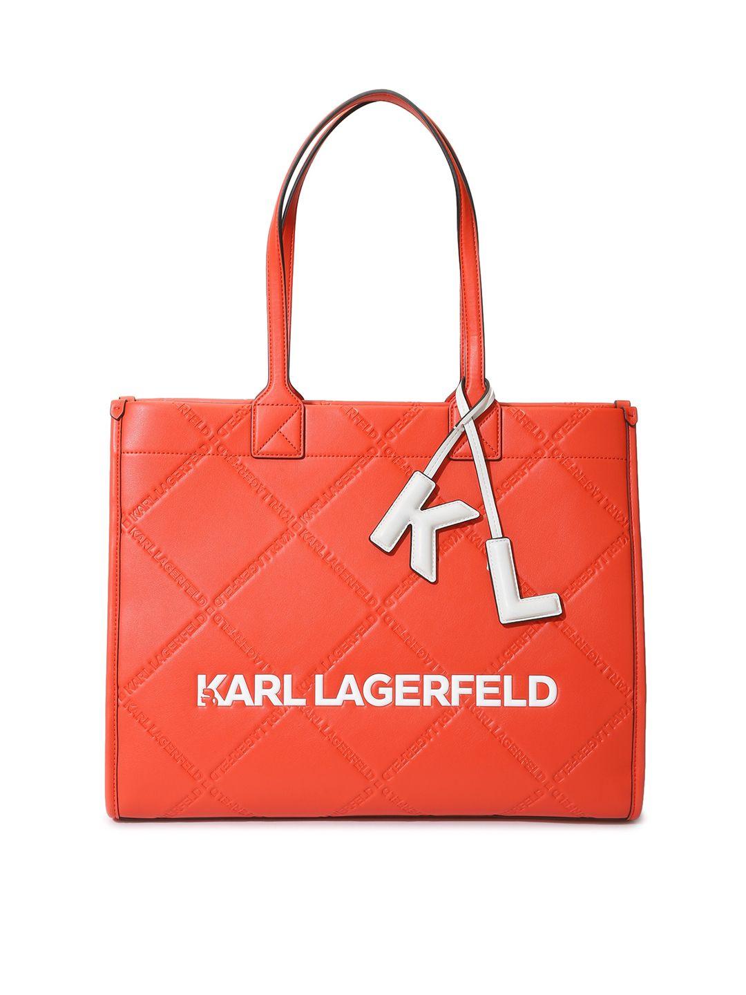 karl lagerfeld red textured leather structured handheld bag