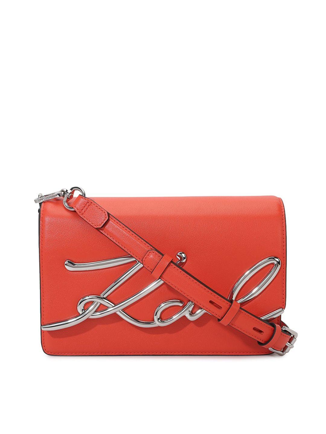 karl lagerfeld red textured leather swagger sling bag