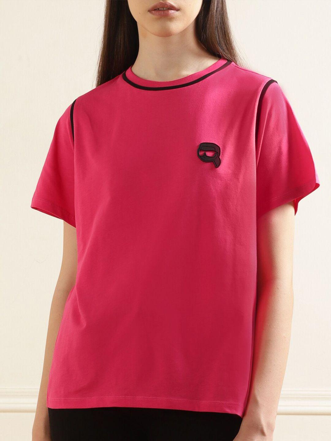 karl lagerfeld round neck applique cotton casual t-shirt