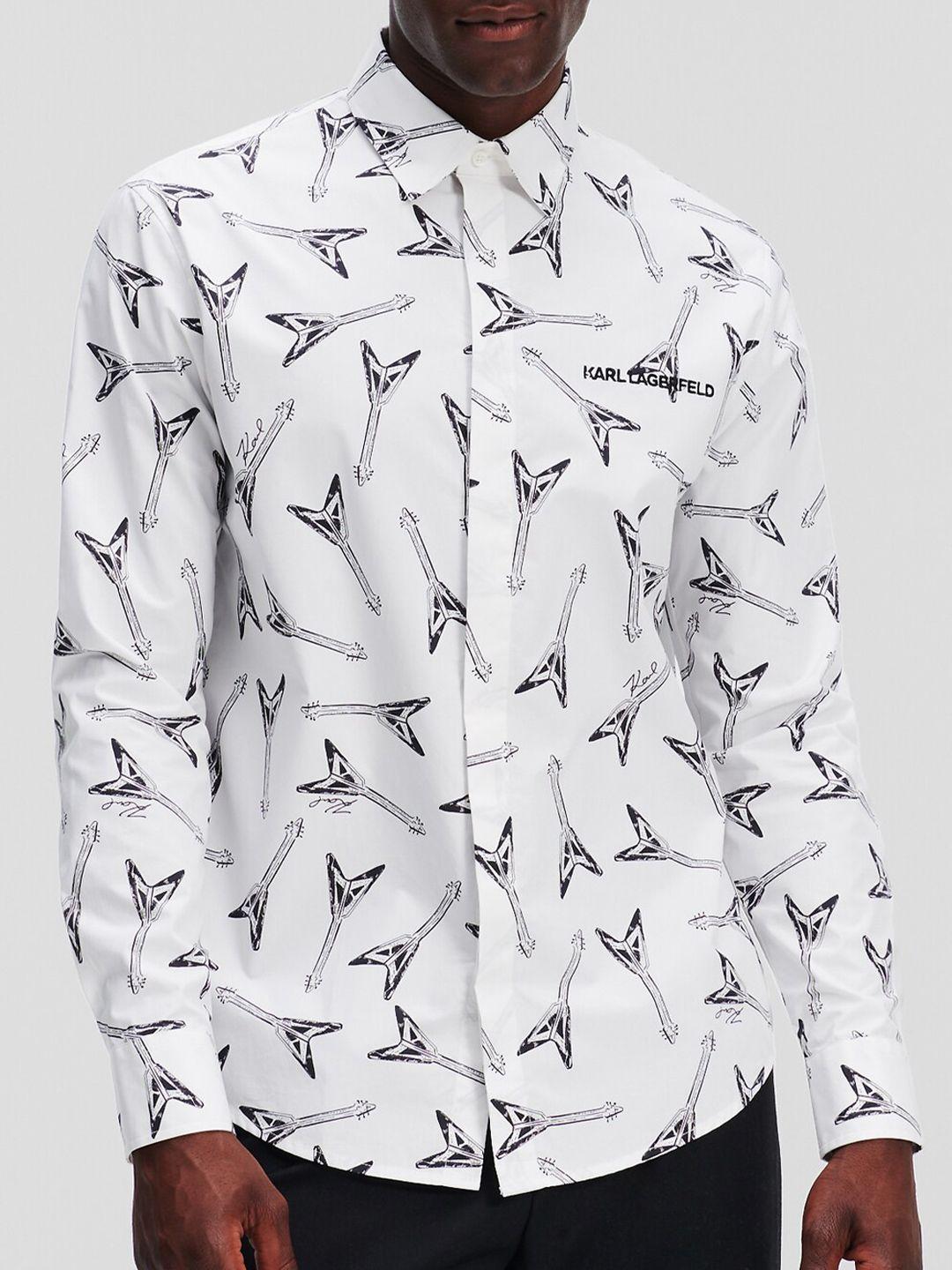 karl lagerfeld slim fit conversational printed pure cotton shirt