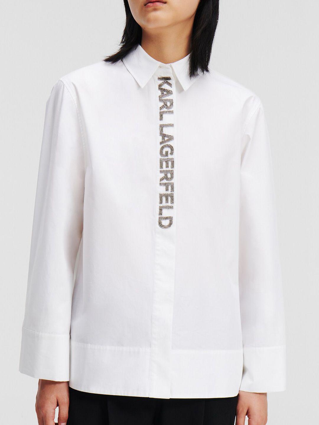 karl lagerfeld slim fit embellished pure cotton casual shirt