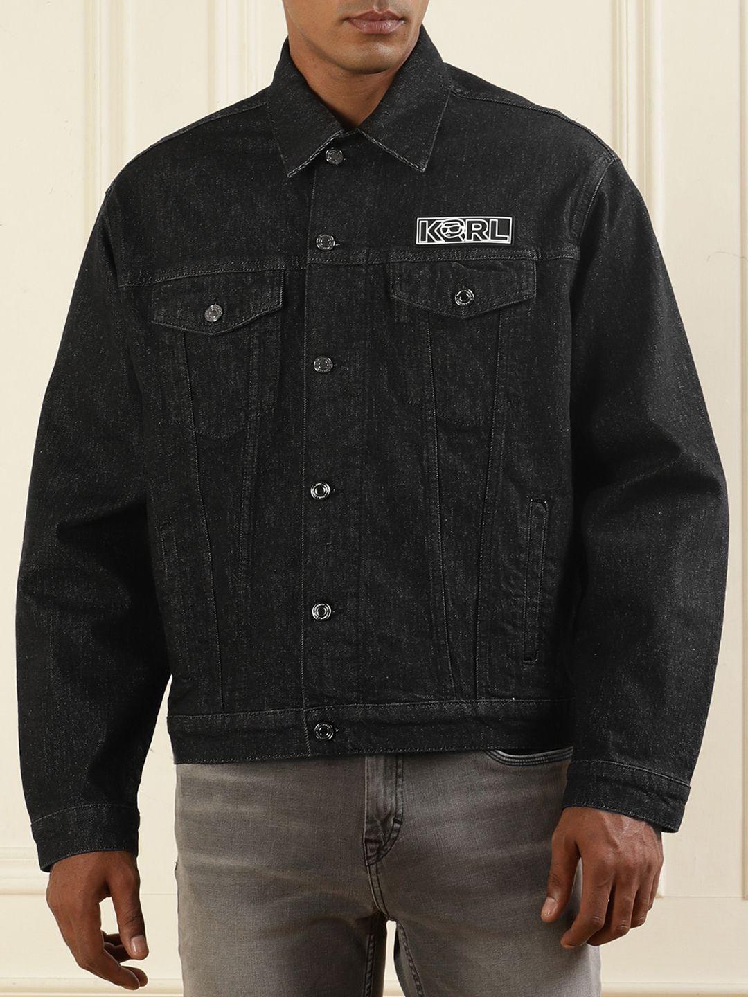 karl lagerfeld spread collar lightweight cotton denim jacket