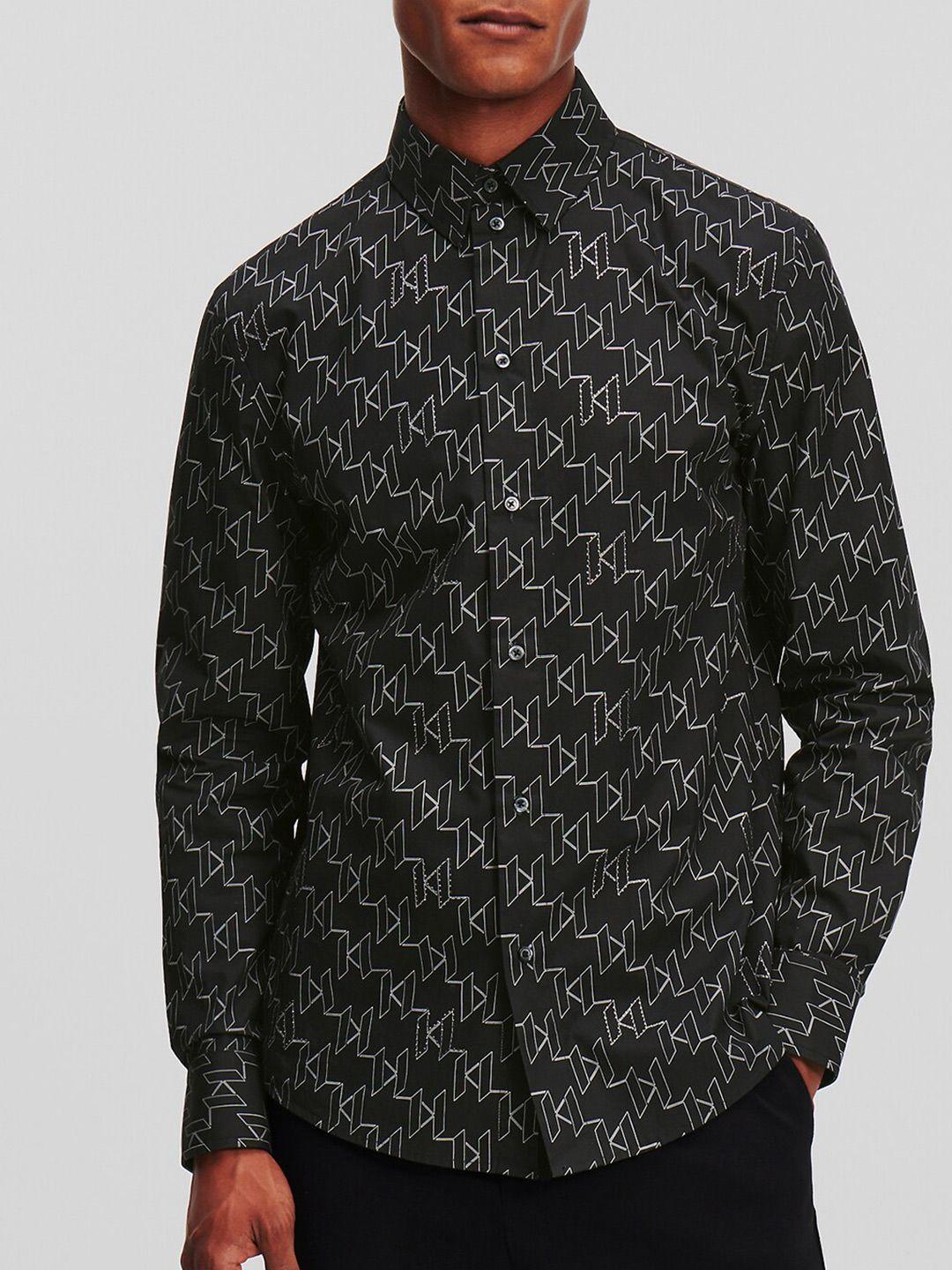 karl lagerfeld stone embellished geometric printed cotton casual shirt