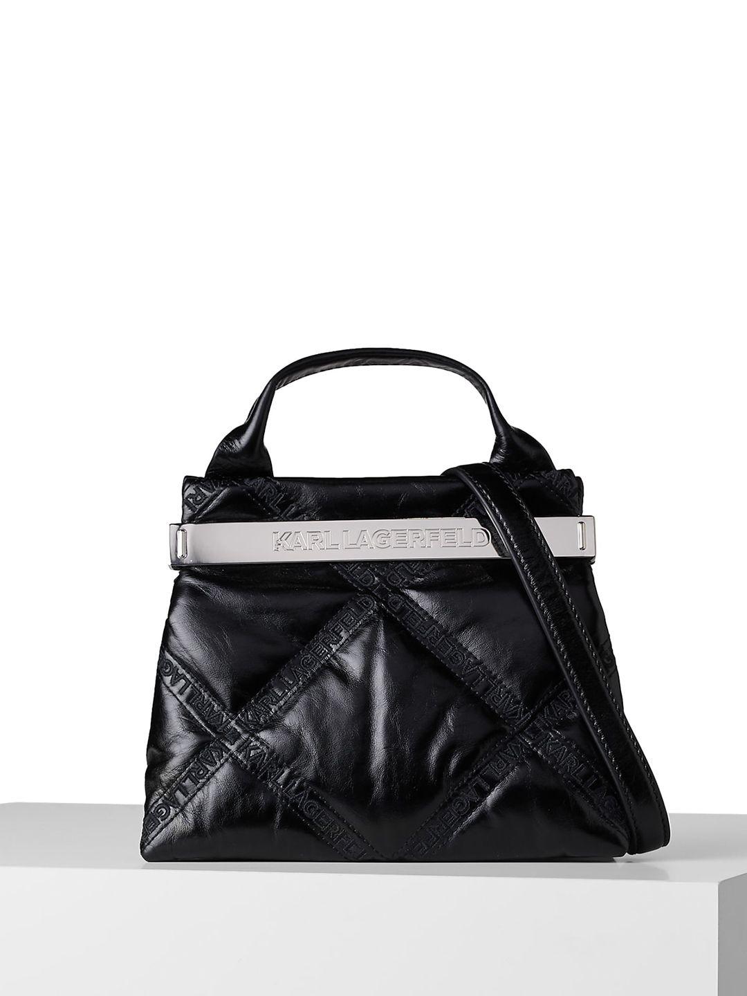 karl lagerfeld textured structured leather handheld bag with quilted