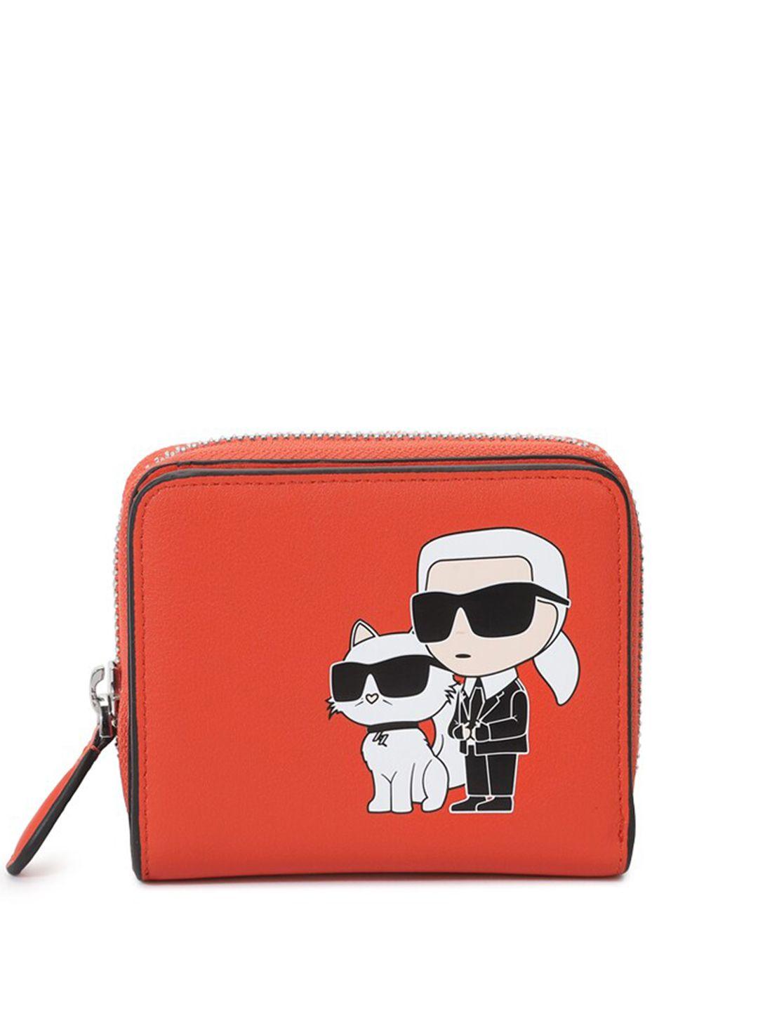 karl lagerfeld women graphic printed leather two fold wallet