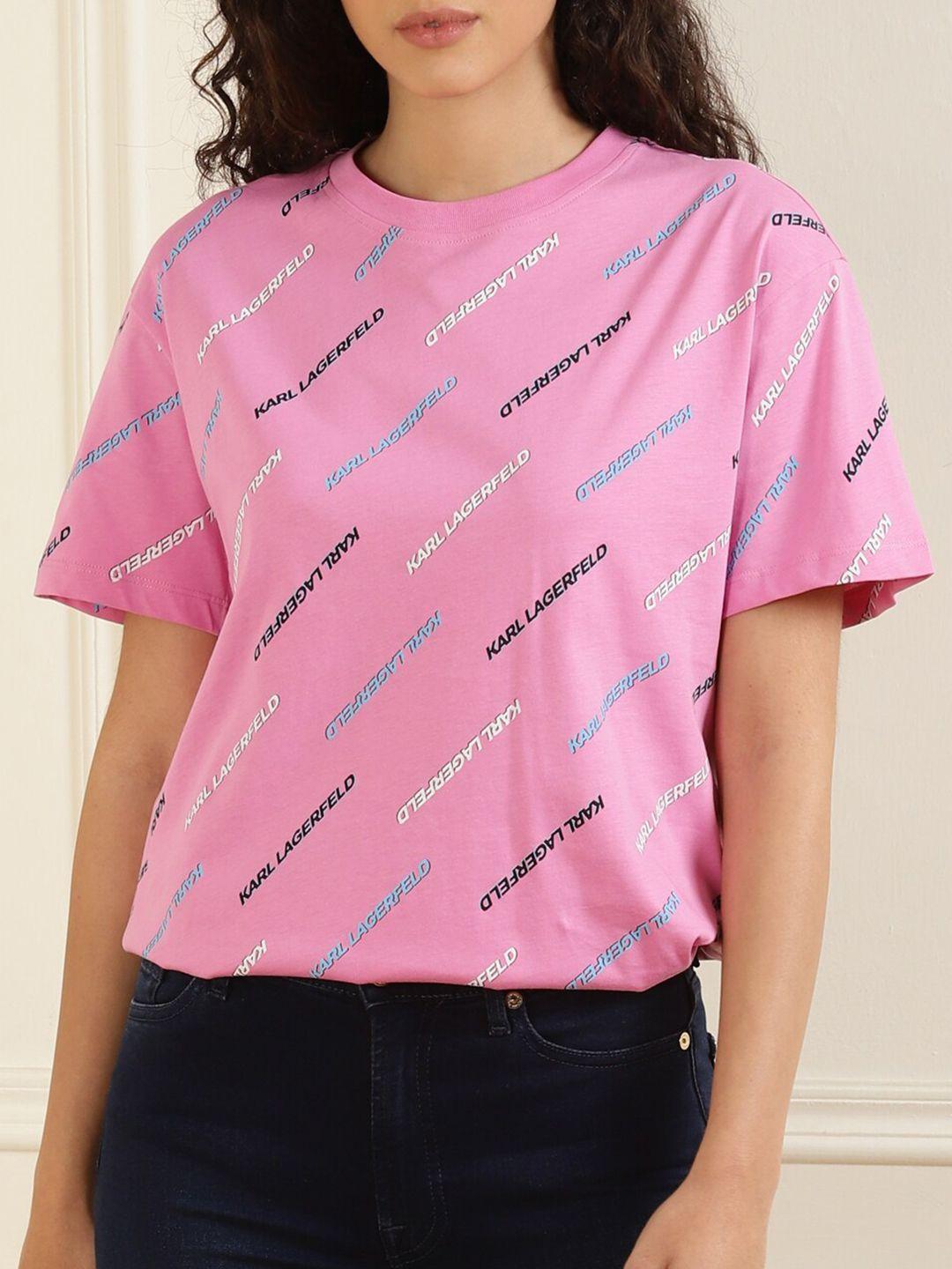 karl lagerfeld women pink printed pure cotton t-shirt