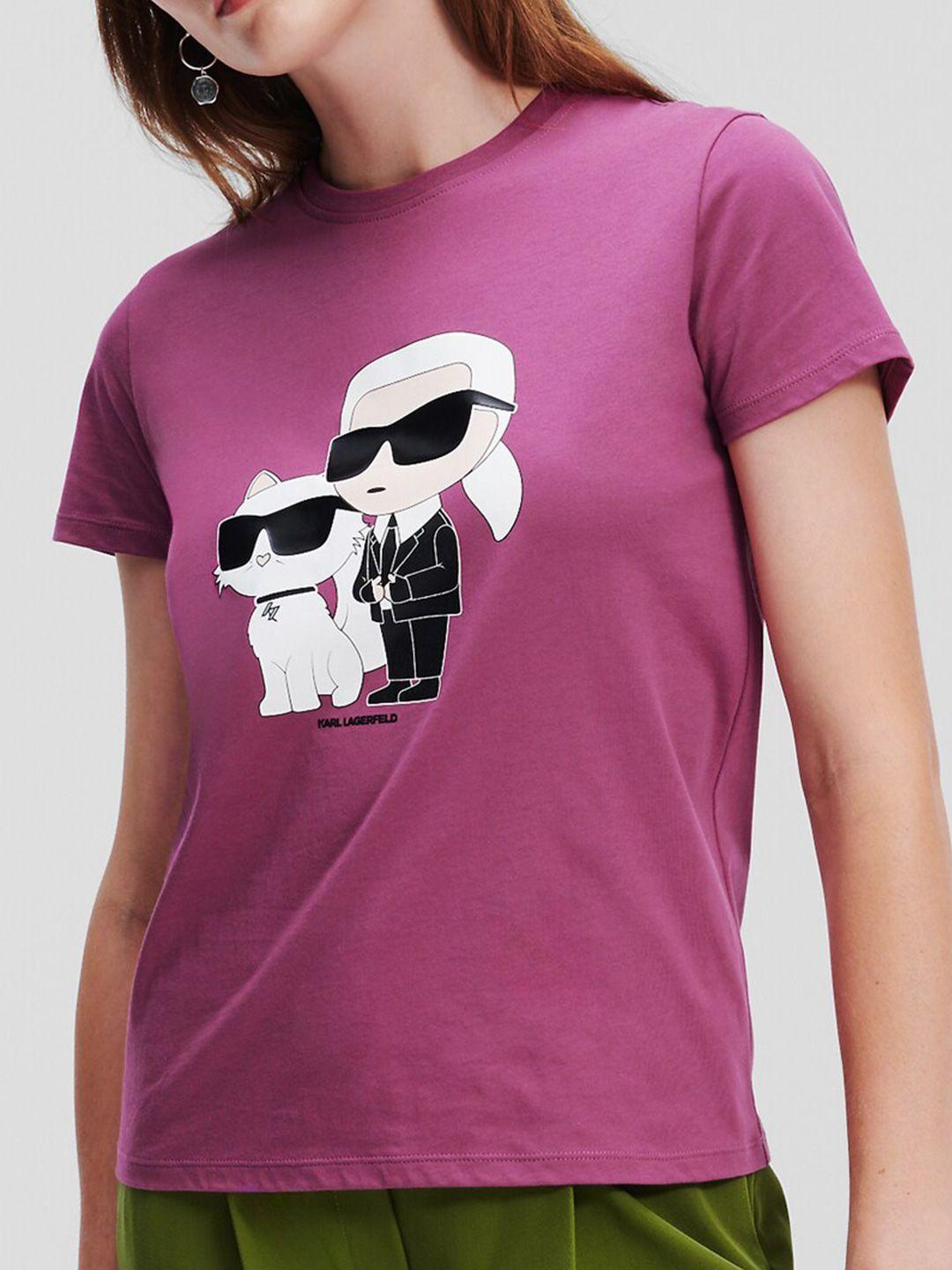 karl lagerfeld women purple printed pockets t-shirt