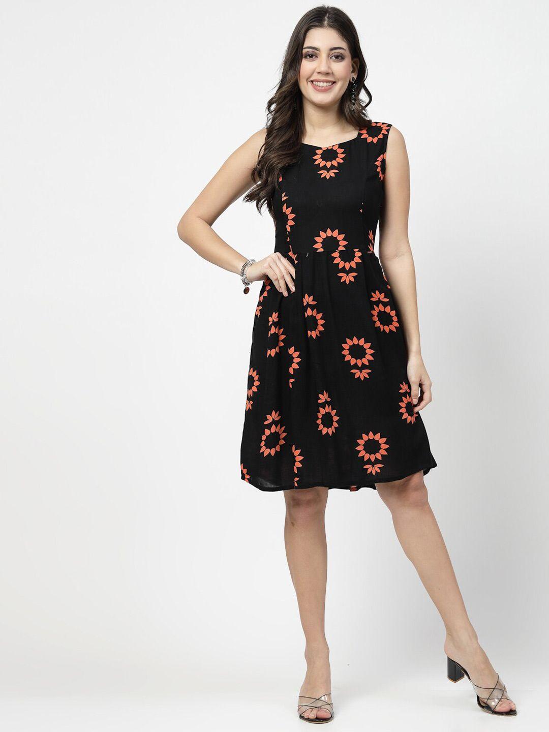 karmic vision floral printed square neck pleated fit & flare dress