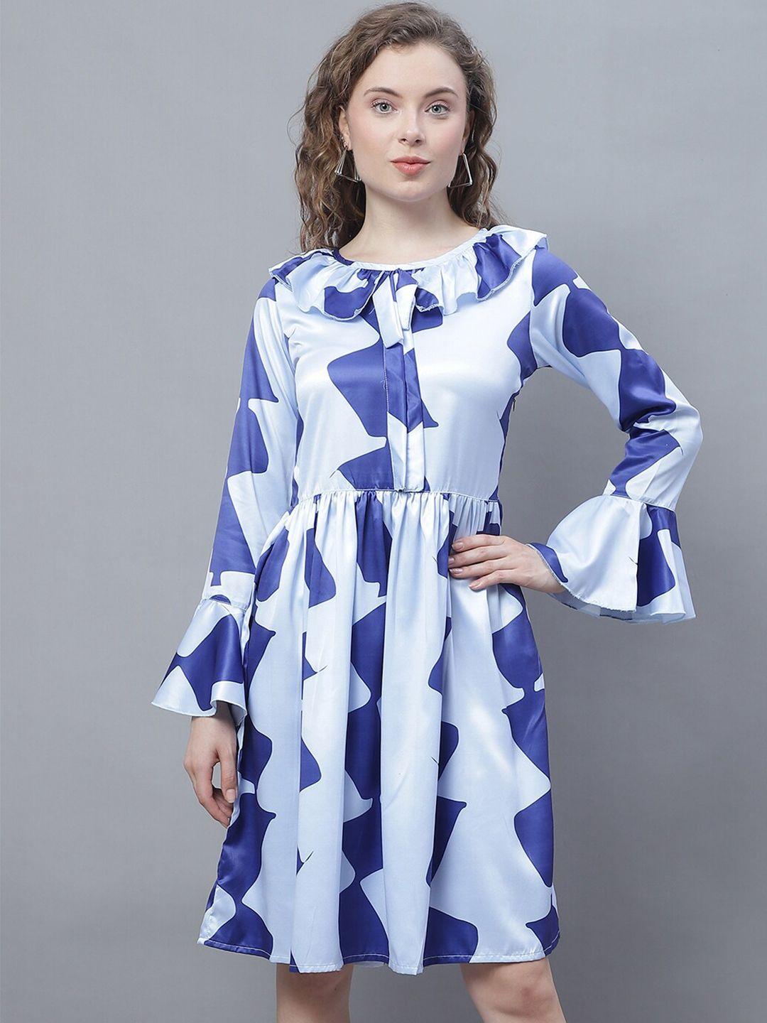 karmic vision geometric printed bell sleeve crepe fit & flare dress