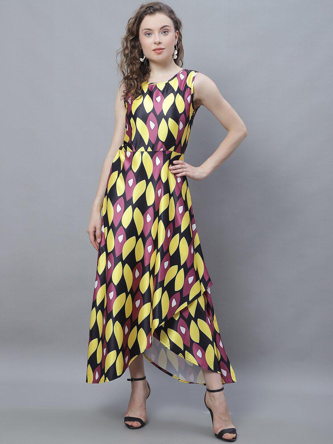 karmic vision geometric printed v-neck sleeveless maxi dress