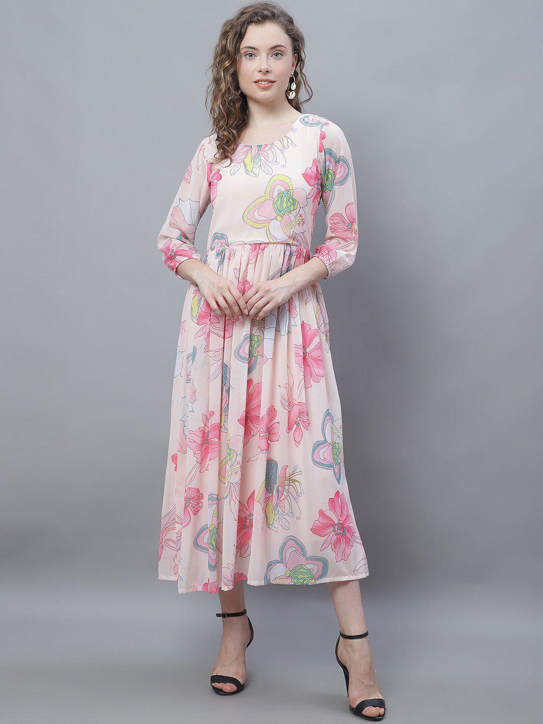 karmic vision multicoloured floral print crepe fit & flare midi dress
