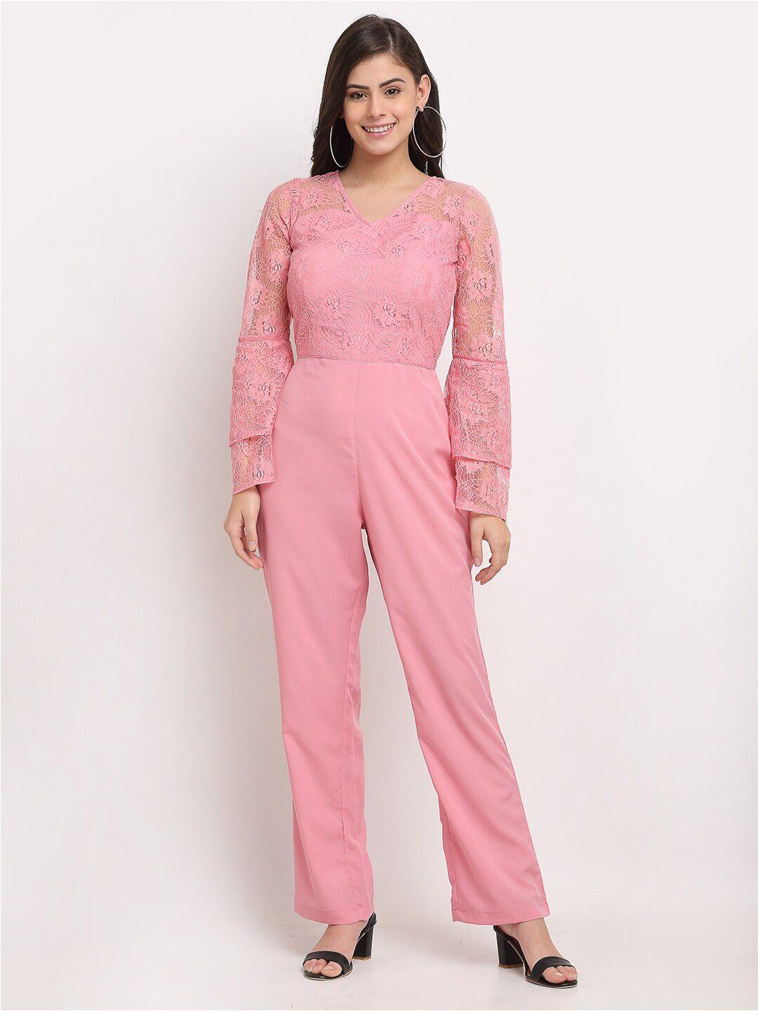 karmic vision pink lace basic jumpsuit