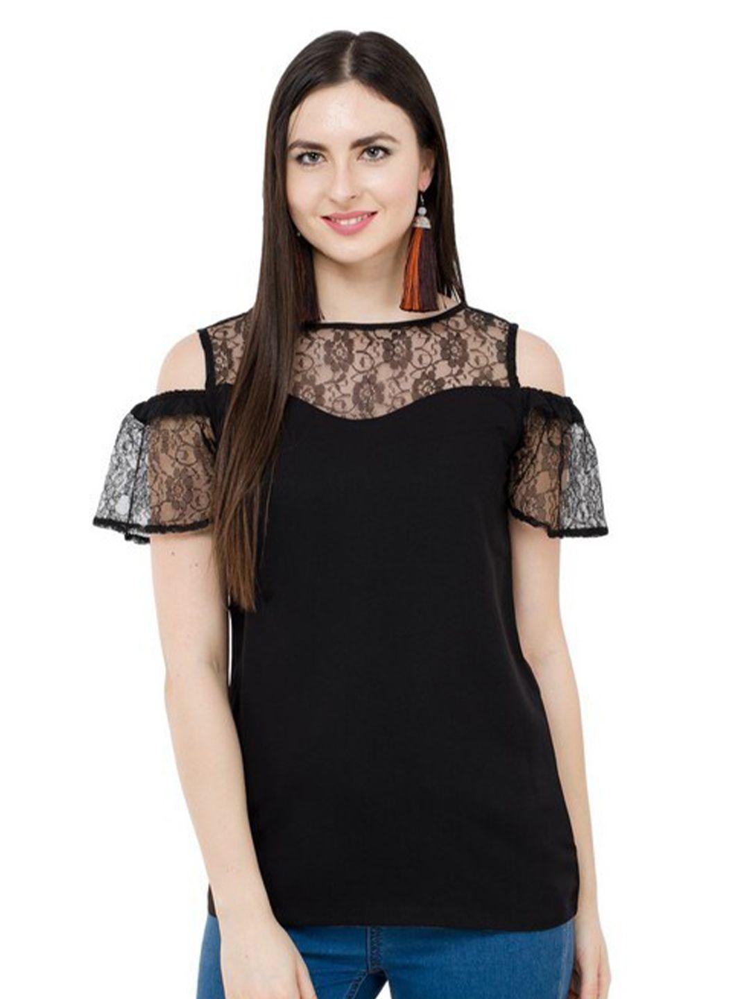 karmic vision self design cold-shoulder crepe top