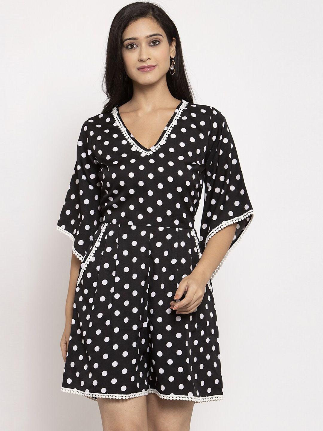 karmic vision women black & white polka print playsuit