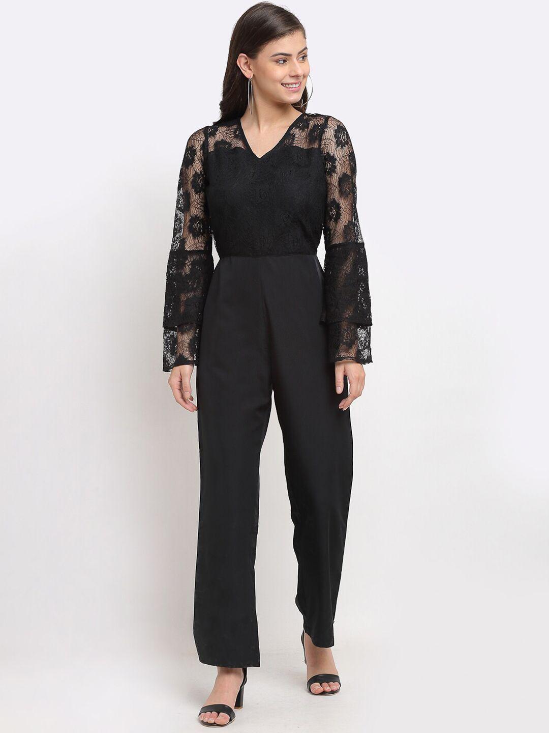 karmic vision women black solid basic jumpsuit