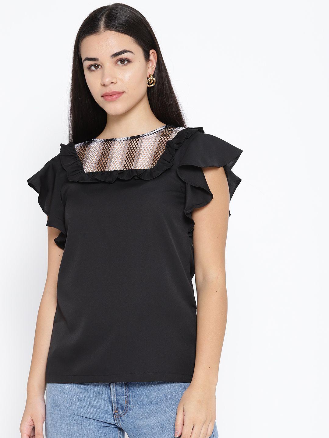 karmic vision women black solid top