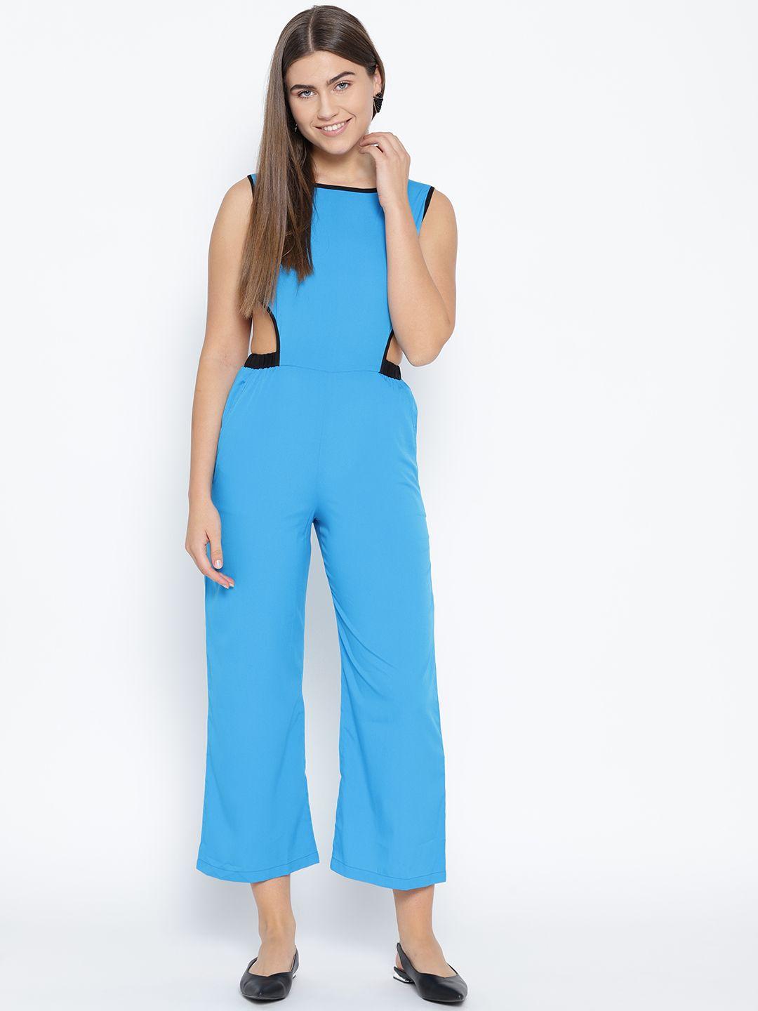 karmic vision women blue solid basic jumpsuit