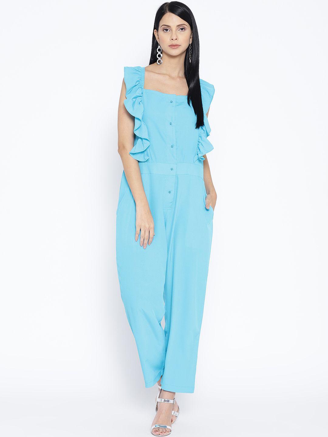 karmic vision women blue solid basic jumpsuit