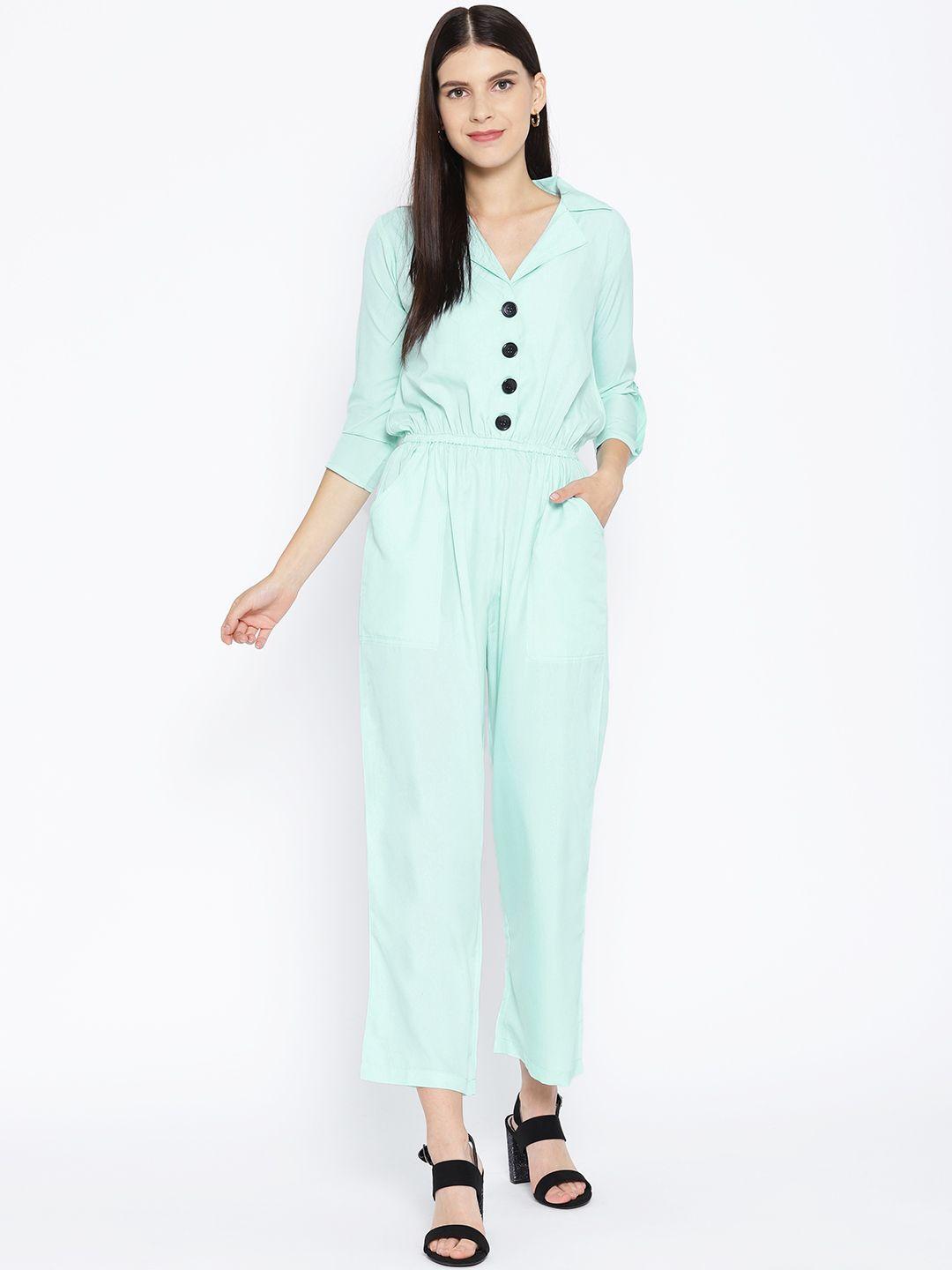 karmic vision women blue solid basic jumpsuit