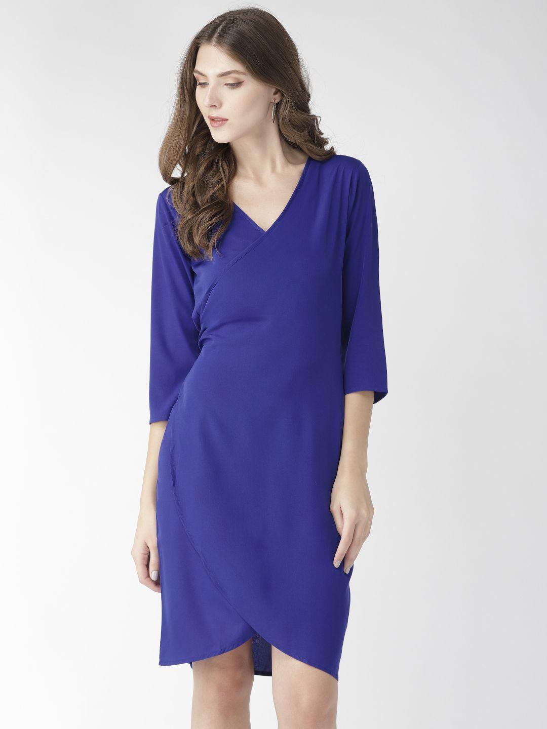 karmic vision women blue solid wrap dress