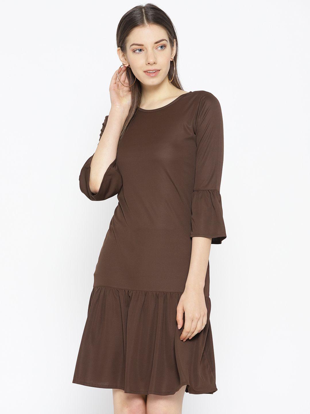 karmic vision women brown solid drop-waist dress