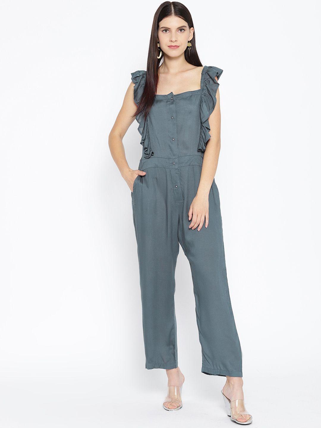 karmic vision women charcoal grey solid basic jumpsuit