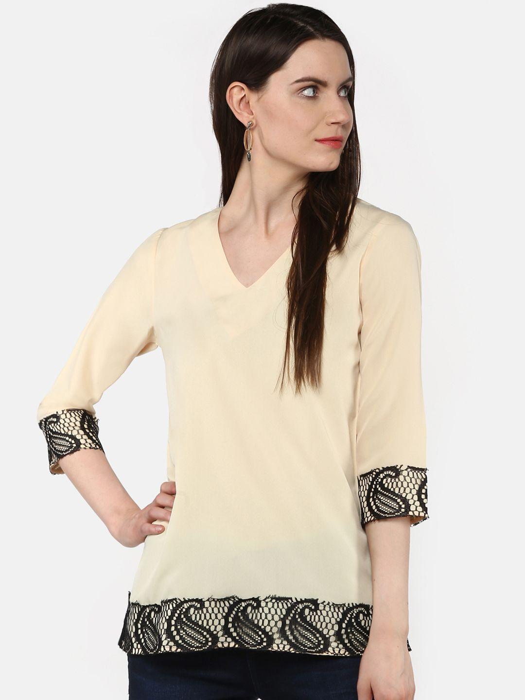 karmic vision women cream-coloured solid  a-line top