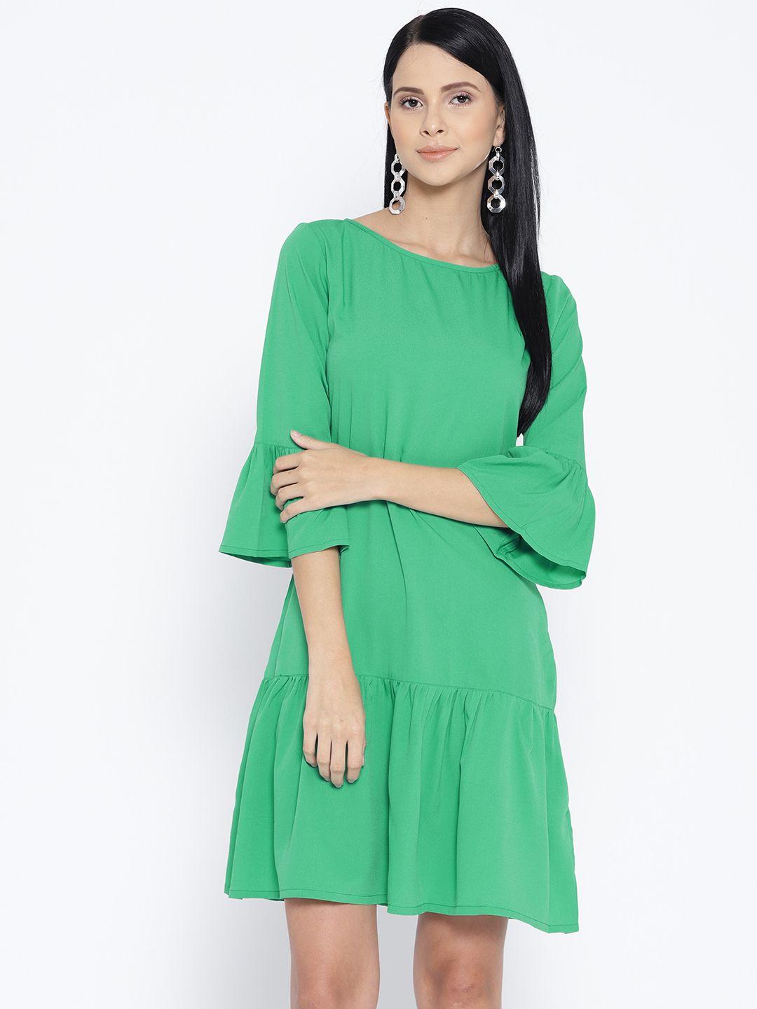 karmic vision women green solid drop waist dress