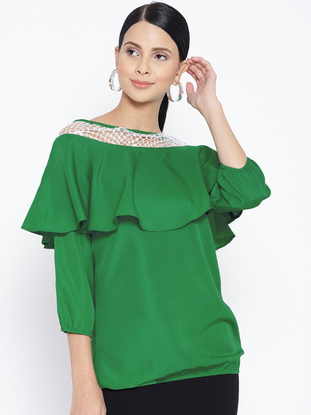 karmic vision women green solid layered blouson top