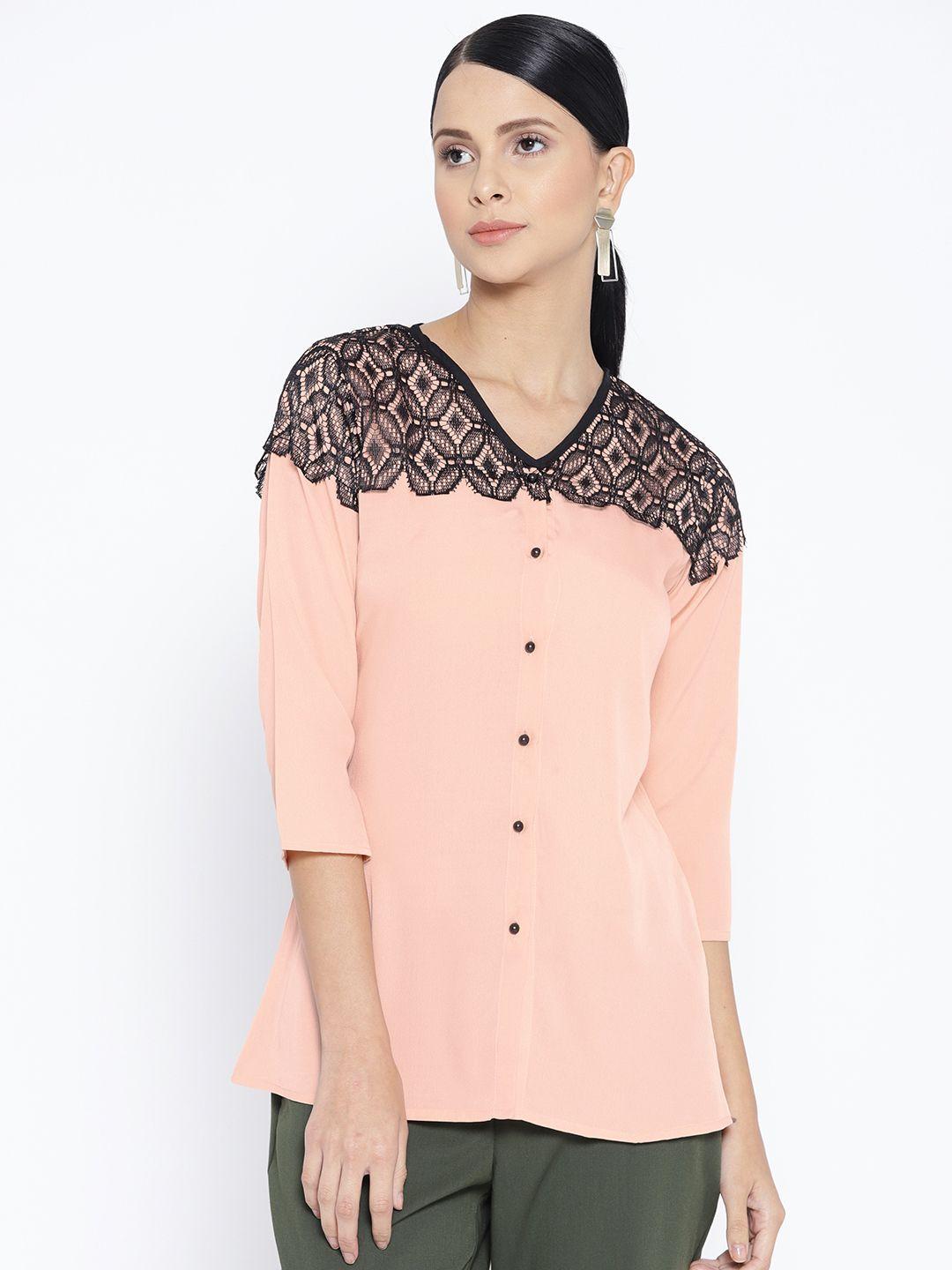 karmic vision women peach-coloured & black solid top