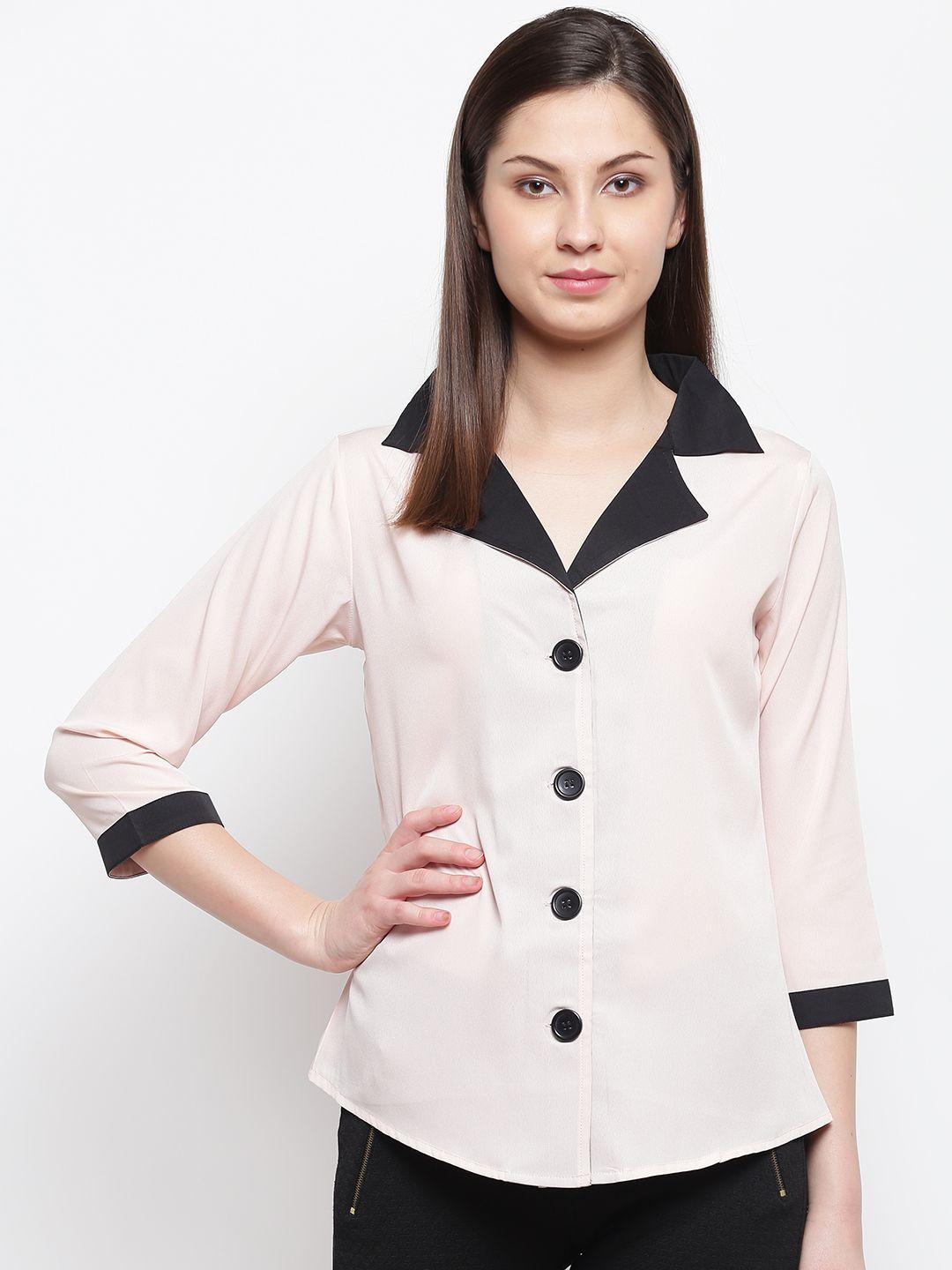 karmic vision women peach-coloured regular fit solid casual shirt