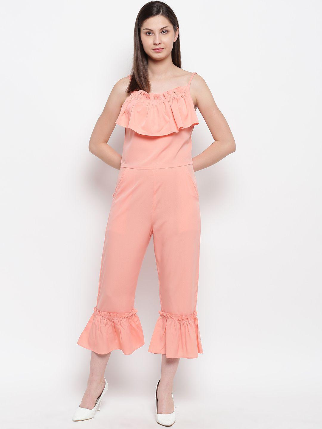 karmic vision women peach-coloured solid layered basic jumpsuit
