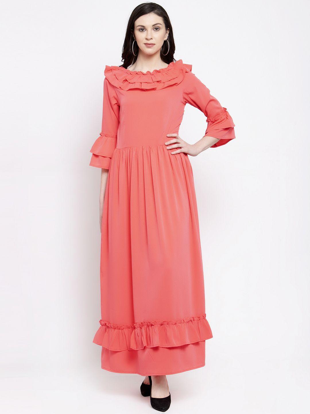 karmic vision women peach-coloured solid maxi dress