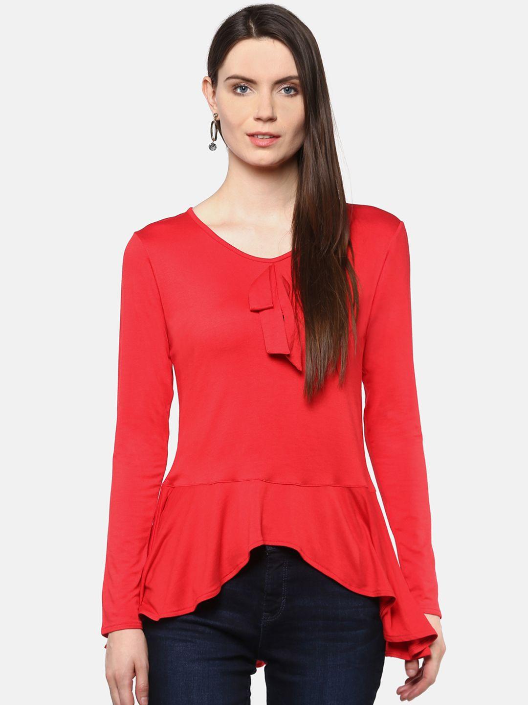 karmic vision women red solid a-line top