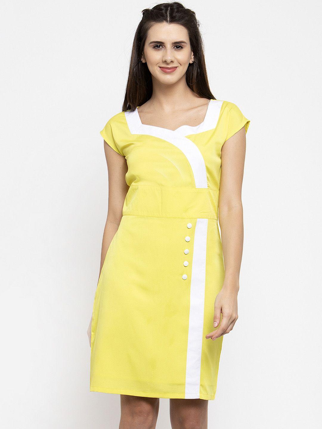 karmic vision women yellow colourblocked sheath dress