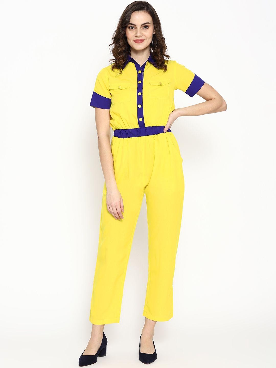 karmic vision women yellow solid basic jumpsuit