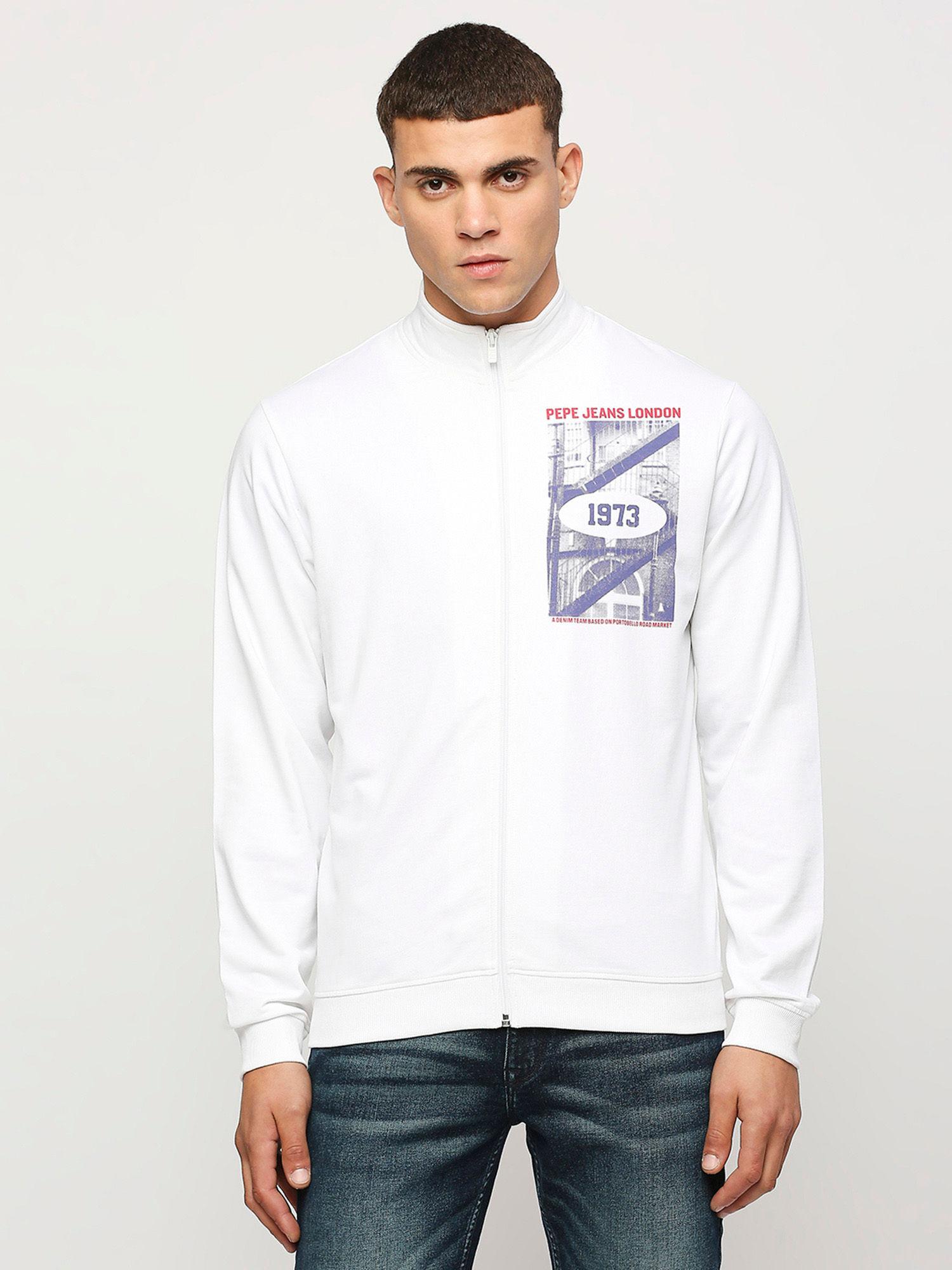 karson graphic printed zip-thru sweatshirt white