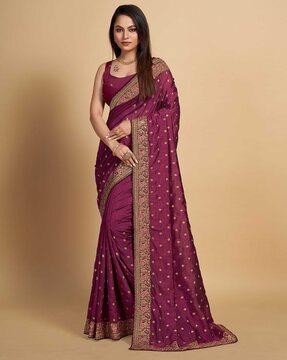 kasab work saree with embroidered border