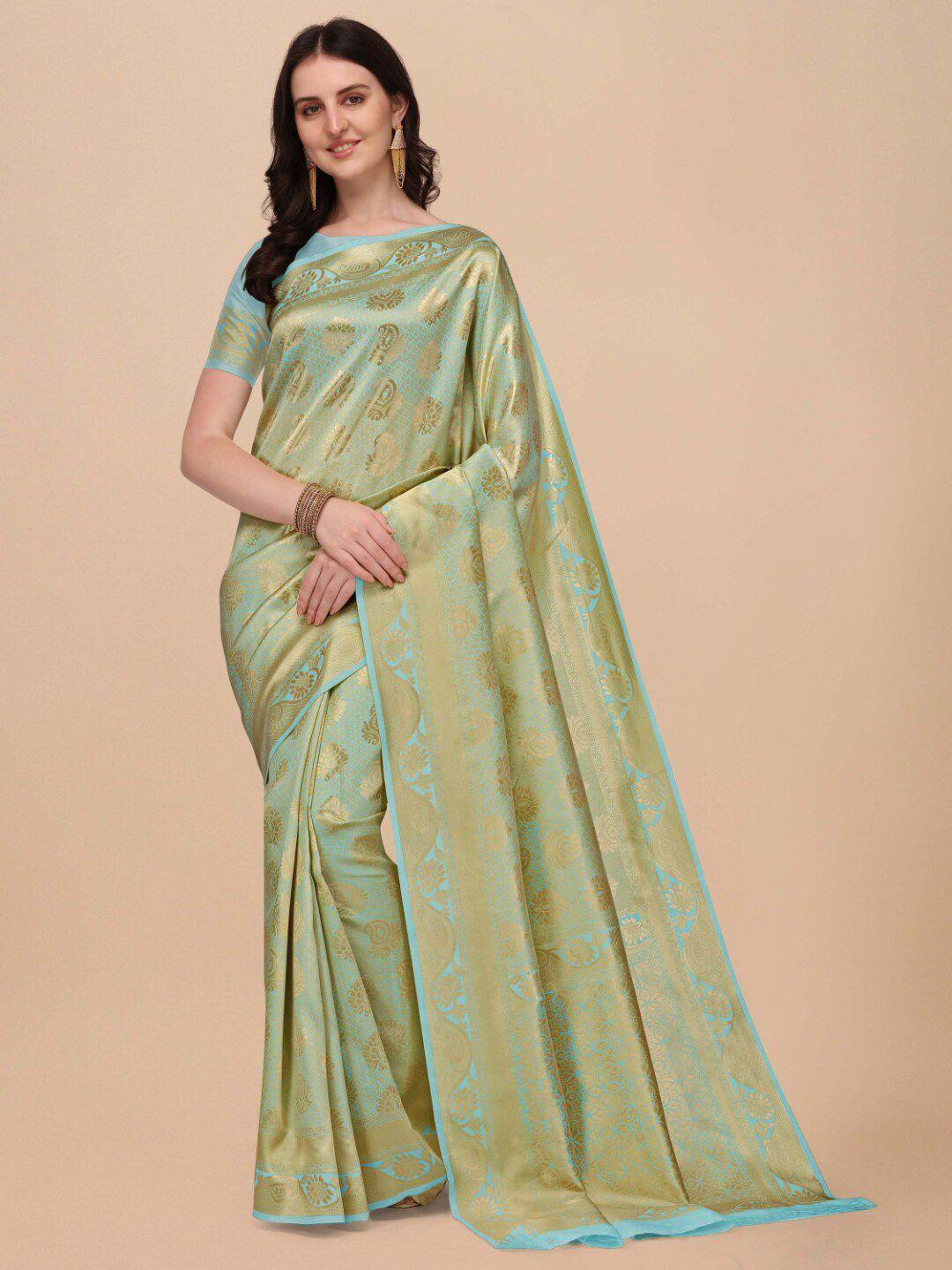 kasak blue & gold-toned ethnic motifs zari banarasi saree
