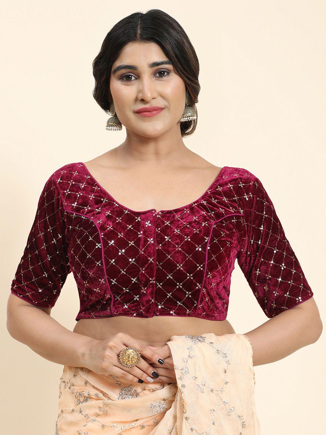 kasak embellished padded velvet saree blouse