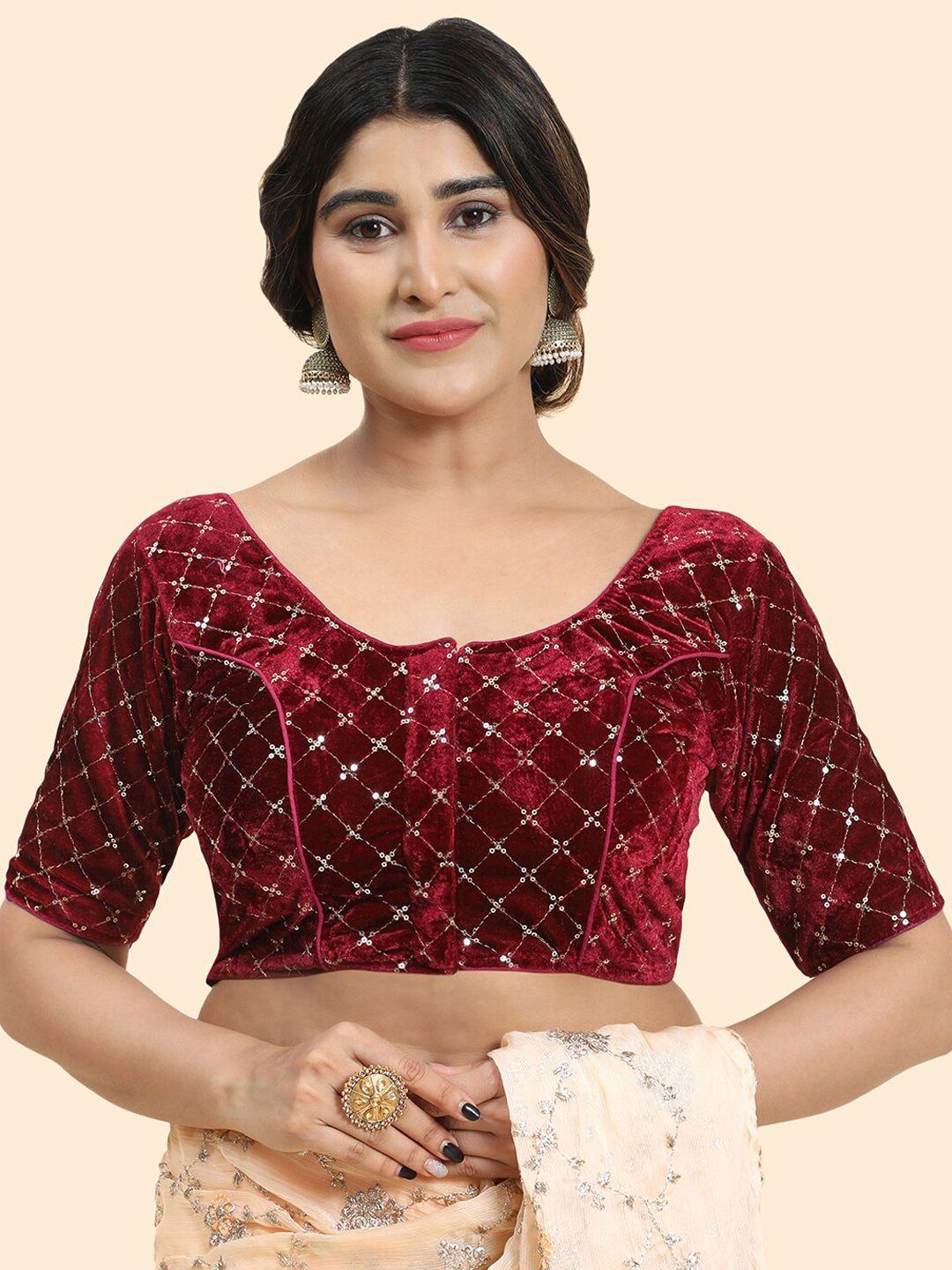 kasak embellished padded velvet saree blouse