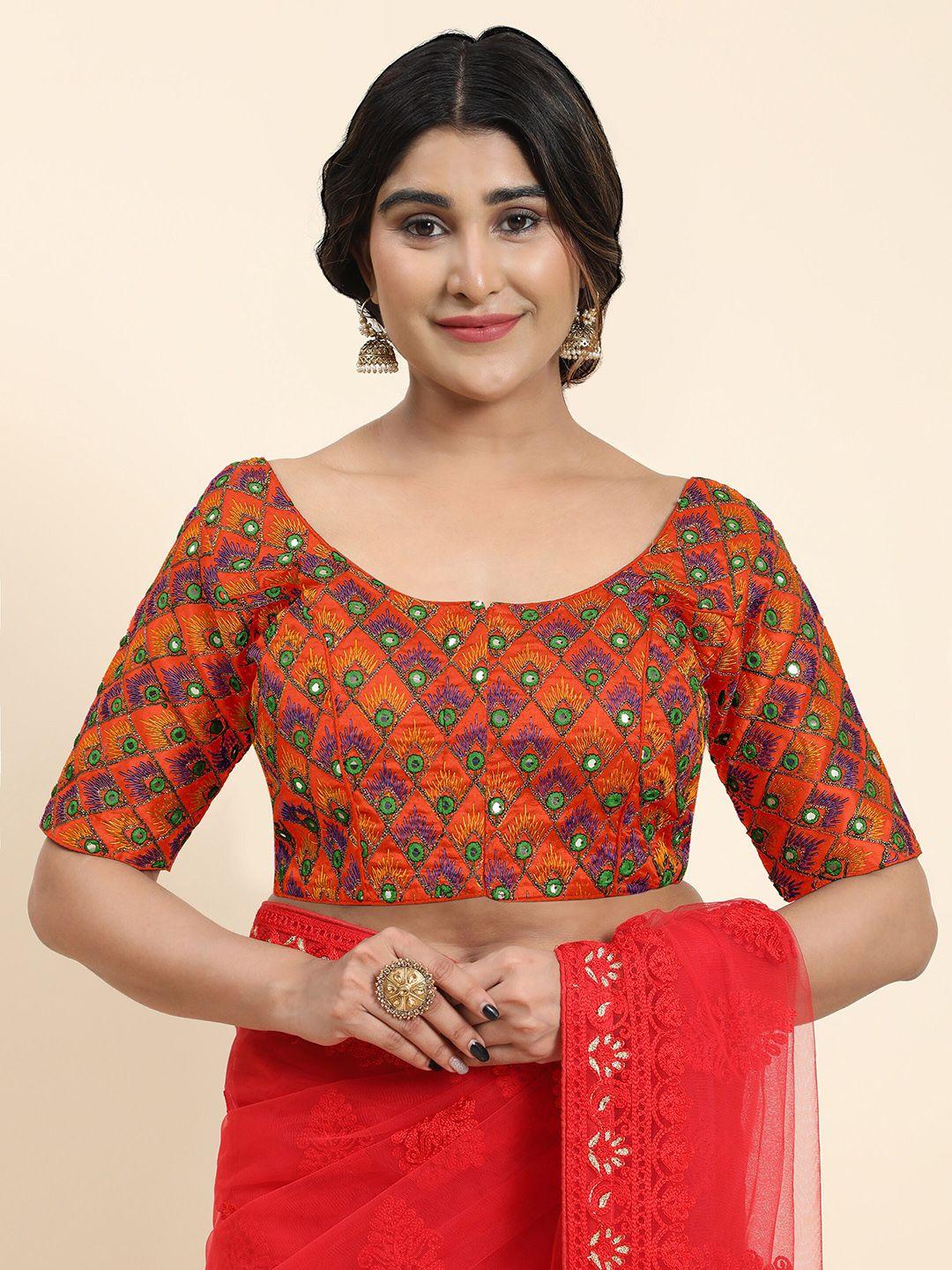 kasak embroidered mirror work silk saree blouse