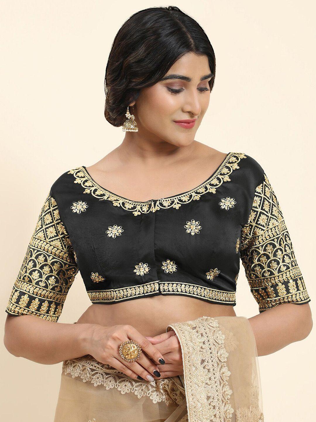 kasak embroidered padded readymade silk saree blouse