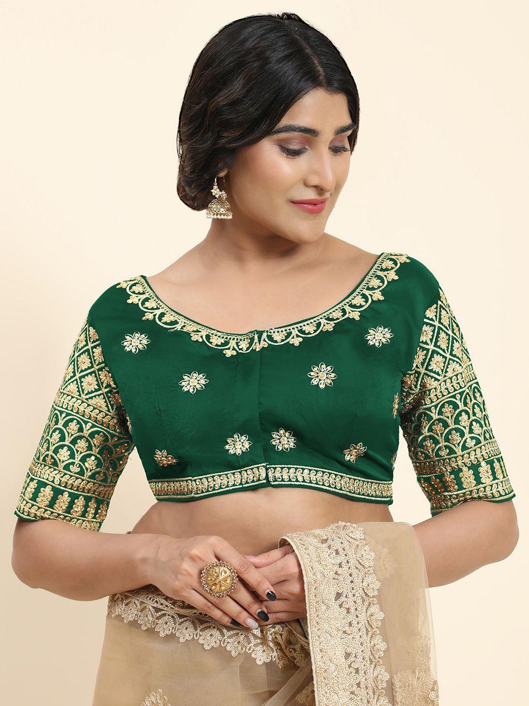 kasak embroidered padded silk readymade saree blouse