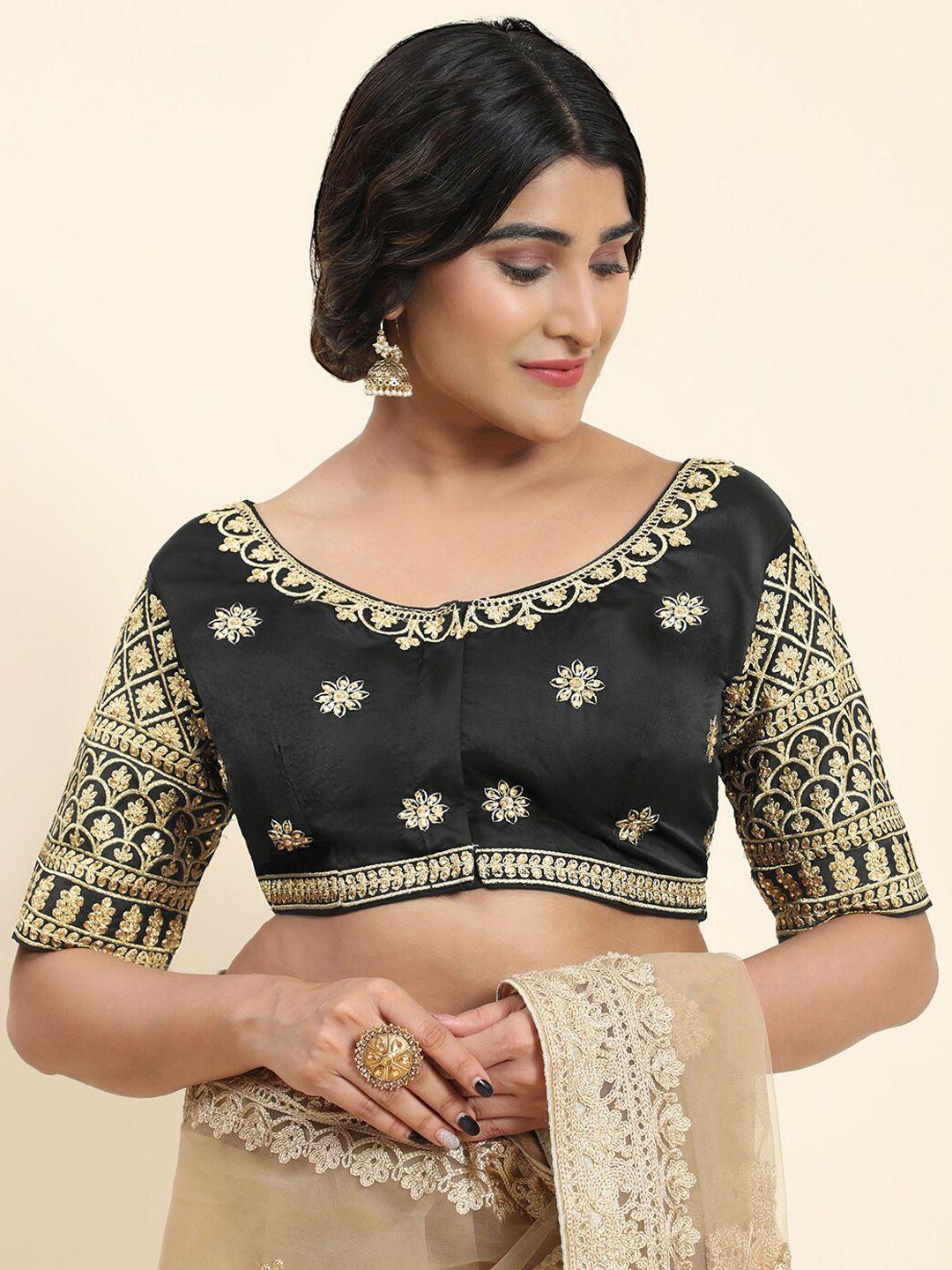 kasak embroidered readymade silk saree blouse