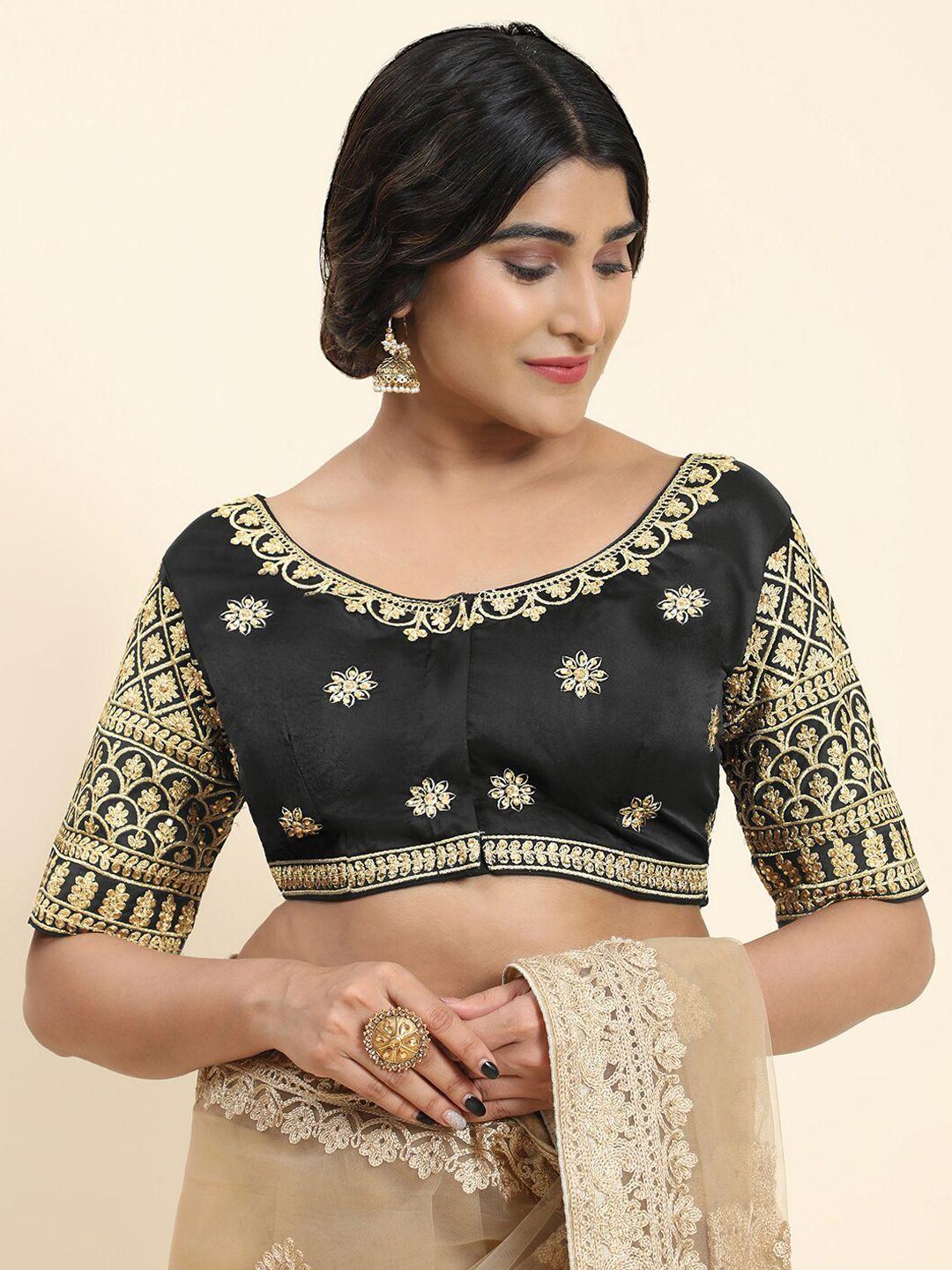 kasak embroidered silk padded readymade saree blouse