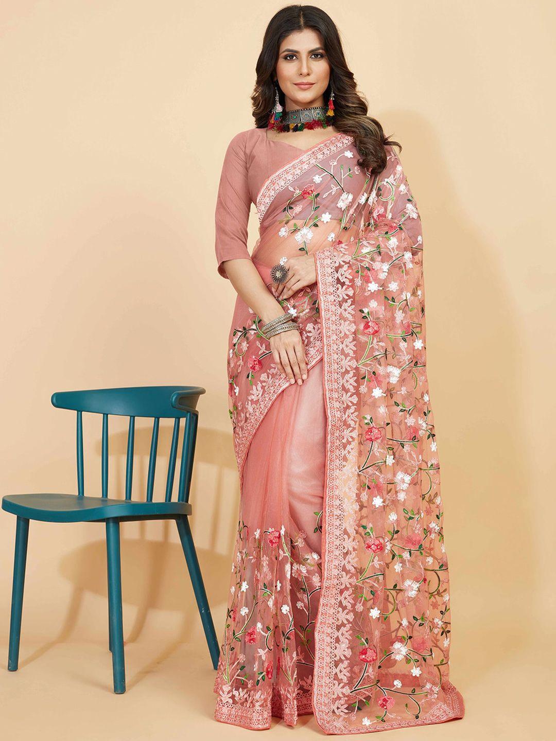 kasak floral embroidered net saree